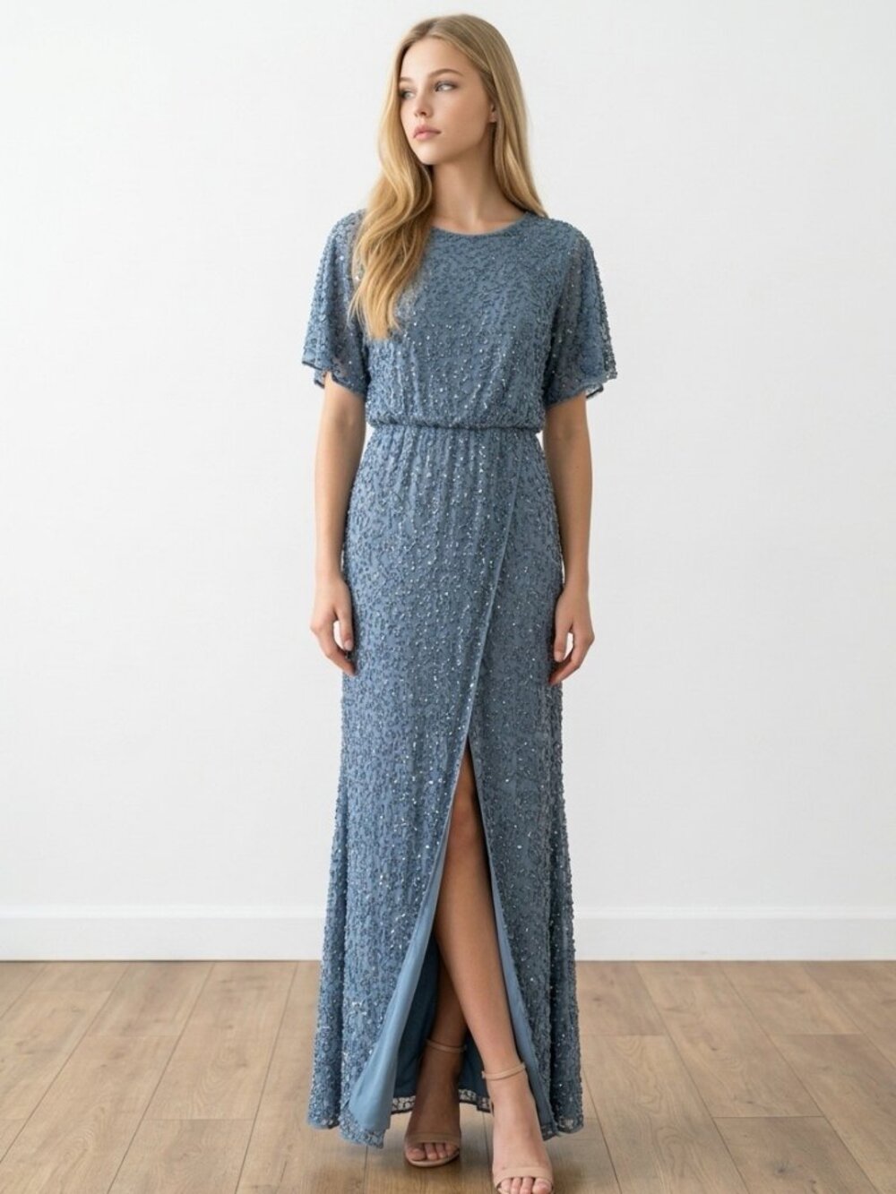 Alice + Olivia Stacey Bendet Chambray Beaded Sequin Gown Size 4